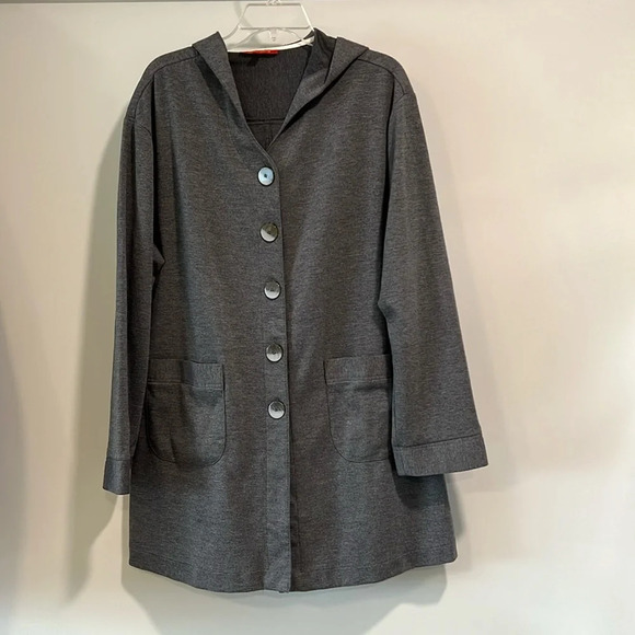 me by emme - large, hooded button up jacket, grey - Picture 1 of 6